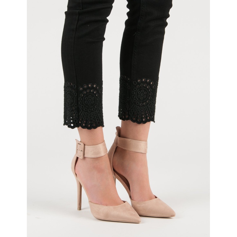 Scarpe con tacco in pelle scamosciata beige 1
