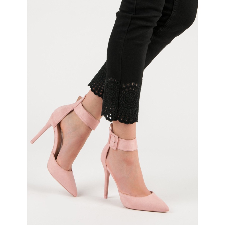 Scarpe col tacco in pelle scamosciata rosa 1