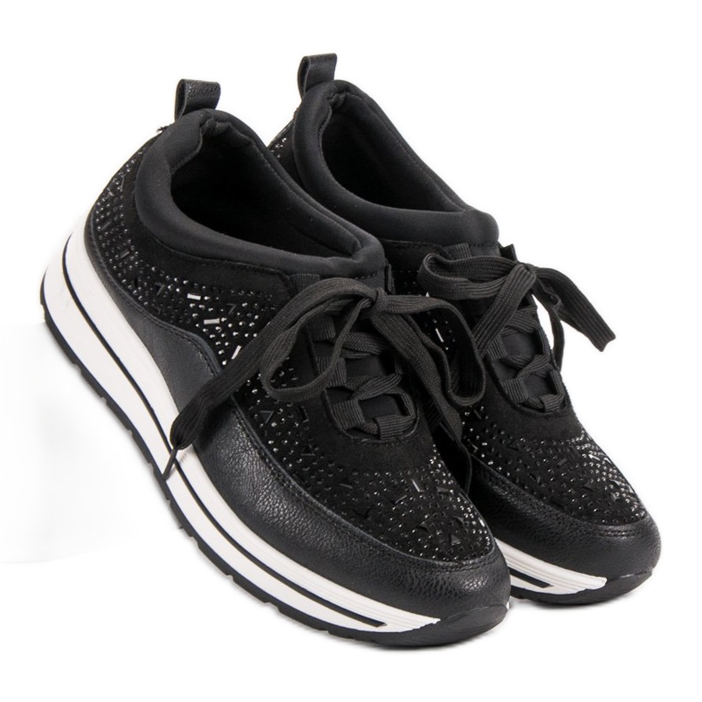 Scarpe sportive con cristalli nero 1