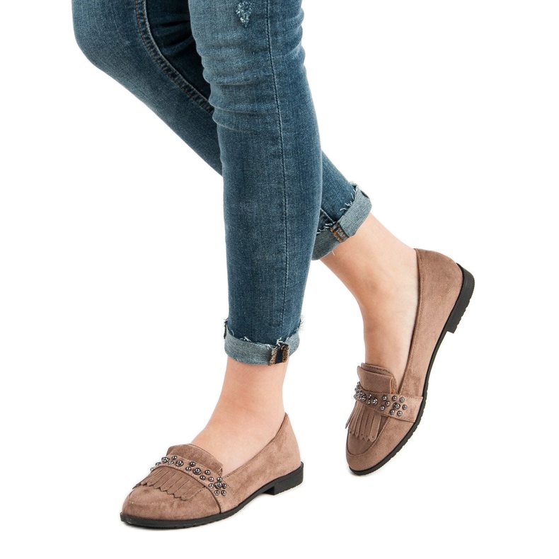 Laura Mode Mocassini Beige Con Strass 2