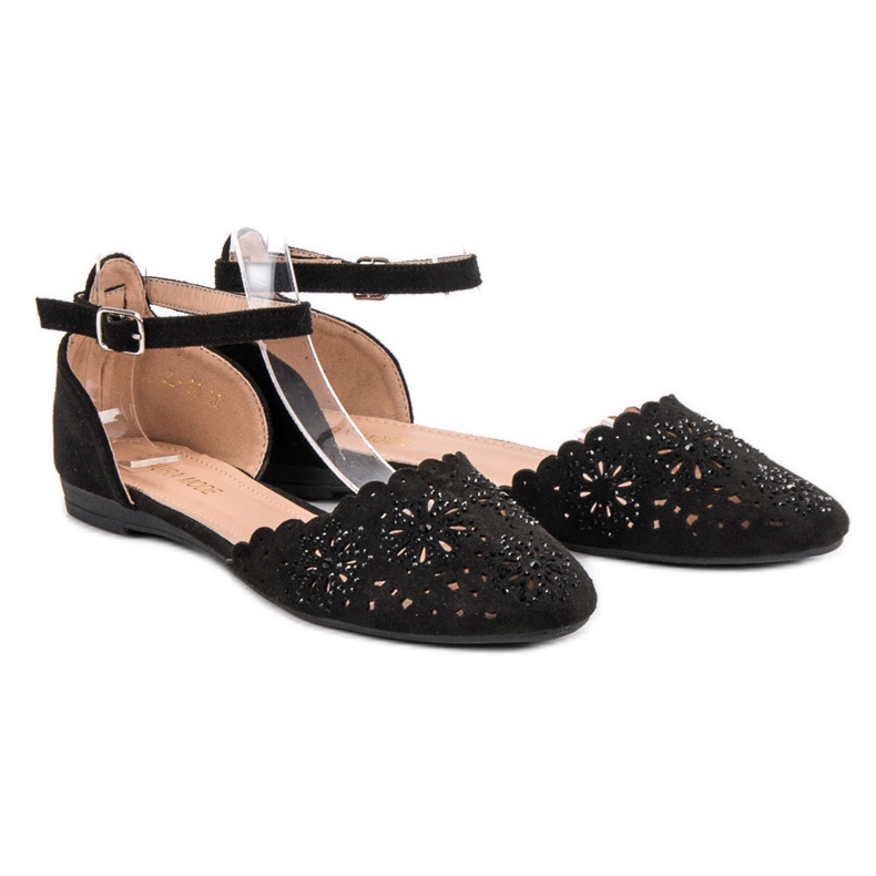 Laura Mode Ballerine traforate con cristalli nero 1