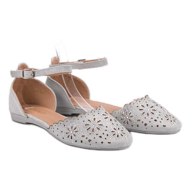 Laura Mode Ballerine traforate con cristalli grigio 1
