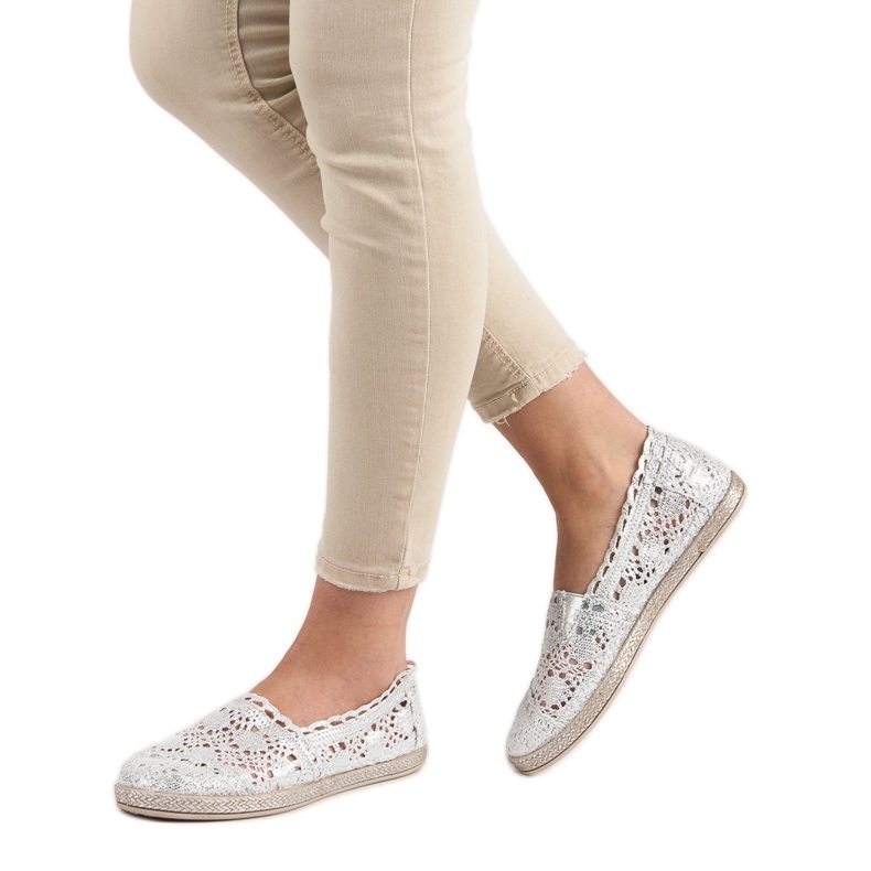 Sweet Shoes Espadrillas di pizzo argento grigio 2