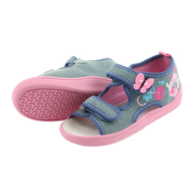 American Club Scarpe per bambini pantofole sandali inserto in pelle americana 37/19 blu rosa 4