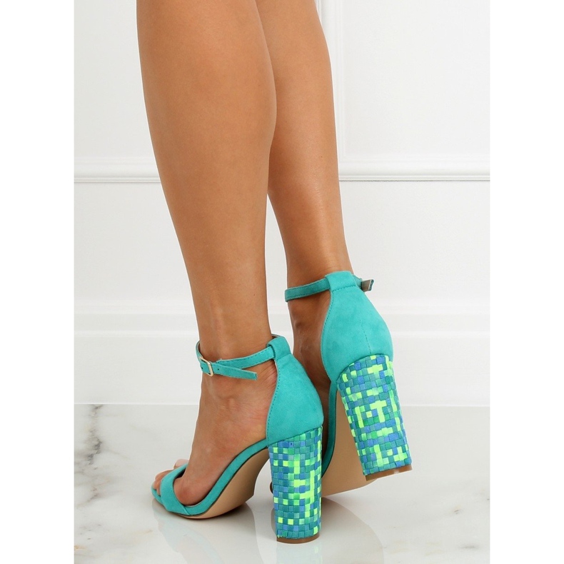 Sandali con tacco menta 708-24 Blu multicolore 1