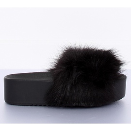 Pantofole nere con pelliccia nera CK77P Nero II-GAT 1