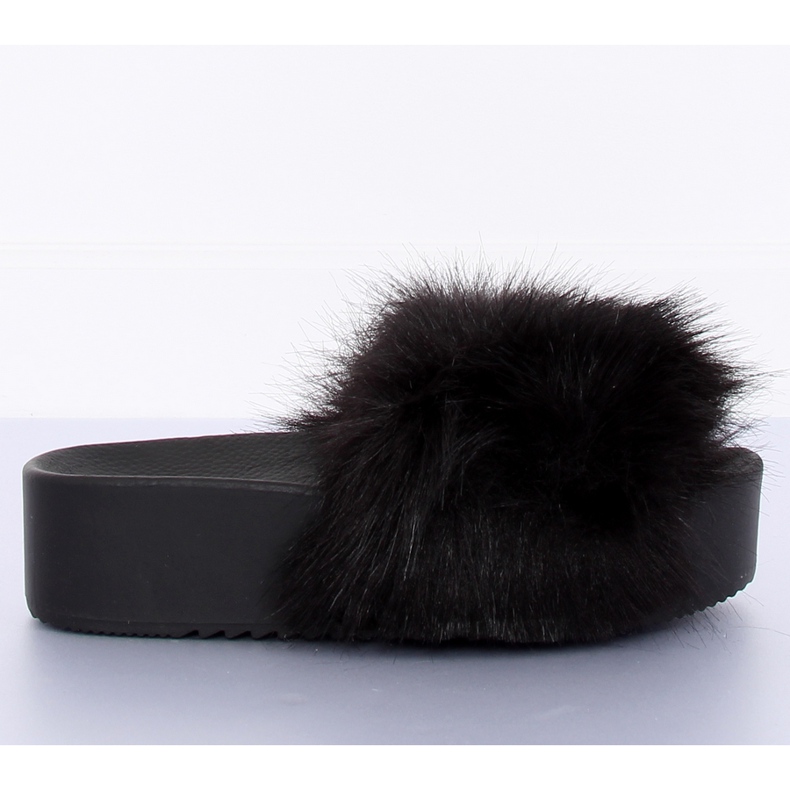 Pantofole nere con pelliccia nera CK77P Nero II-GAT 1