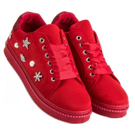 Sneakers In Camoscio Con Strass rosso 1