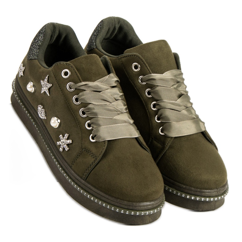 Sneakers In Camoscio Con Strass verde 2