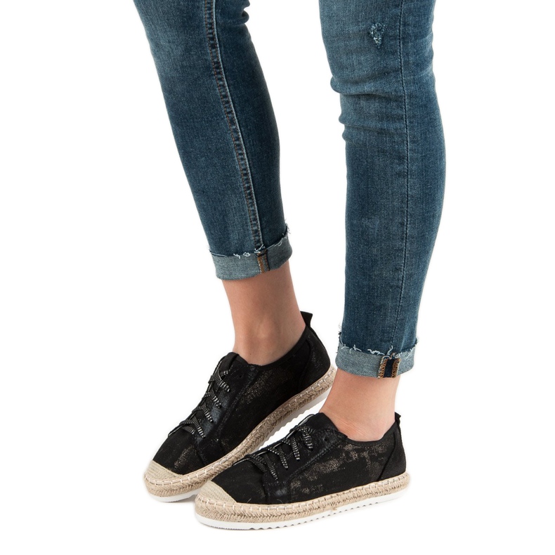 Queentina Espadrillas nere con lacci nero 1