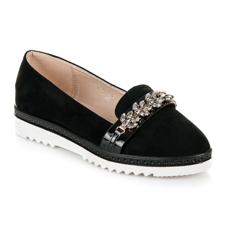 Ideal Shoes Francesine in camoscio con cristalli nero 1