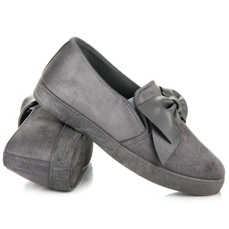 Slip in Pelle Scamosciata Con Fiocco grigio 1