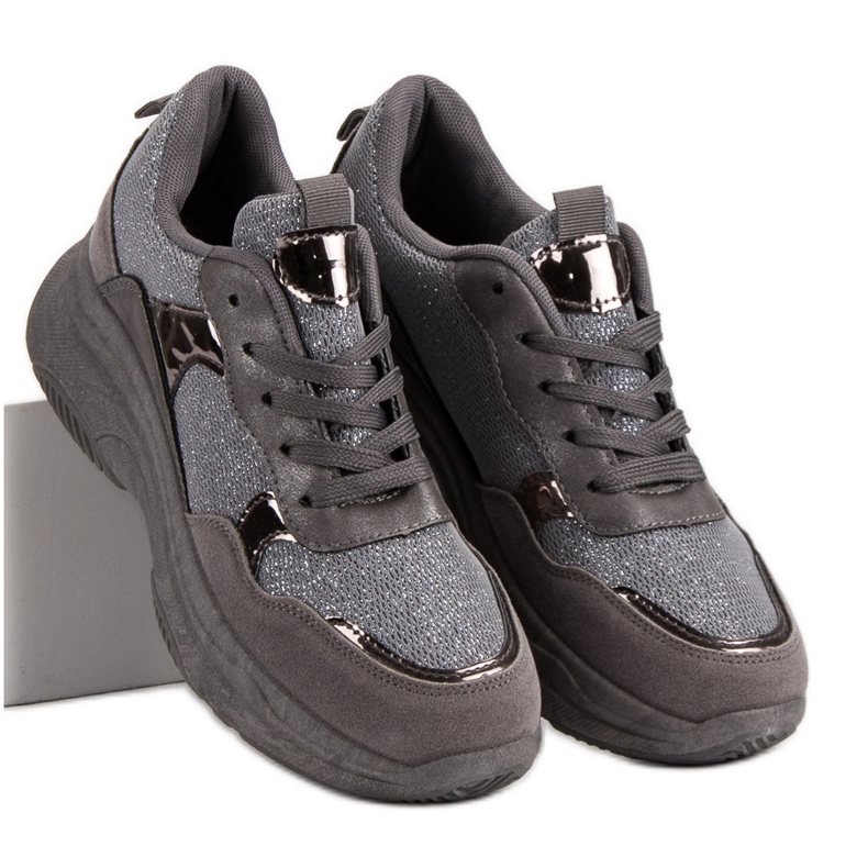 Sneakers Glitter Sulla Piattaforma grigio 2