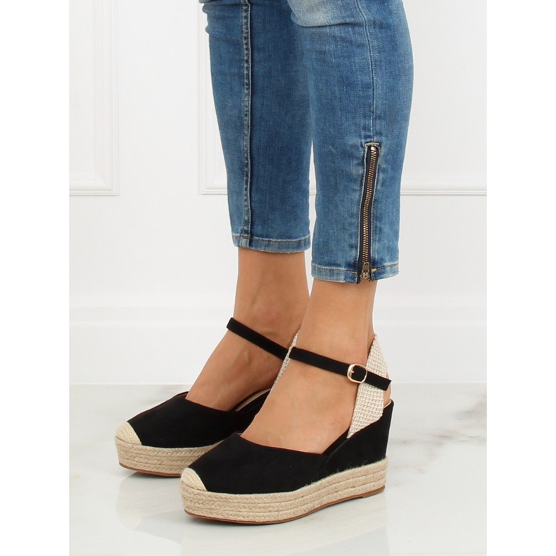 Espadrillas nere su zeppe T331P Black nero 2