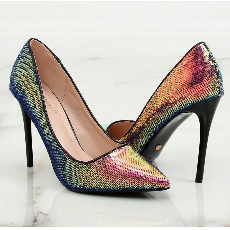 Stiletto con paillettes, color petrolio NF-43P Black nero multicolore 1