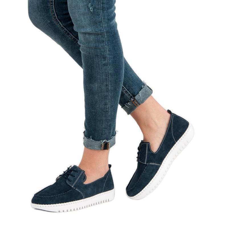 Filippo Mocassini stringati in pelle blu blu navy 1