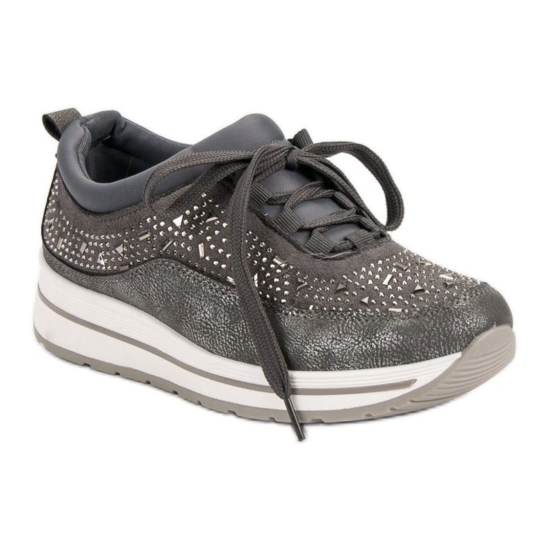 Scarpe sportive con cristalli grigio 1