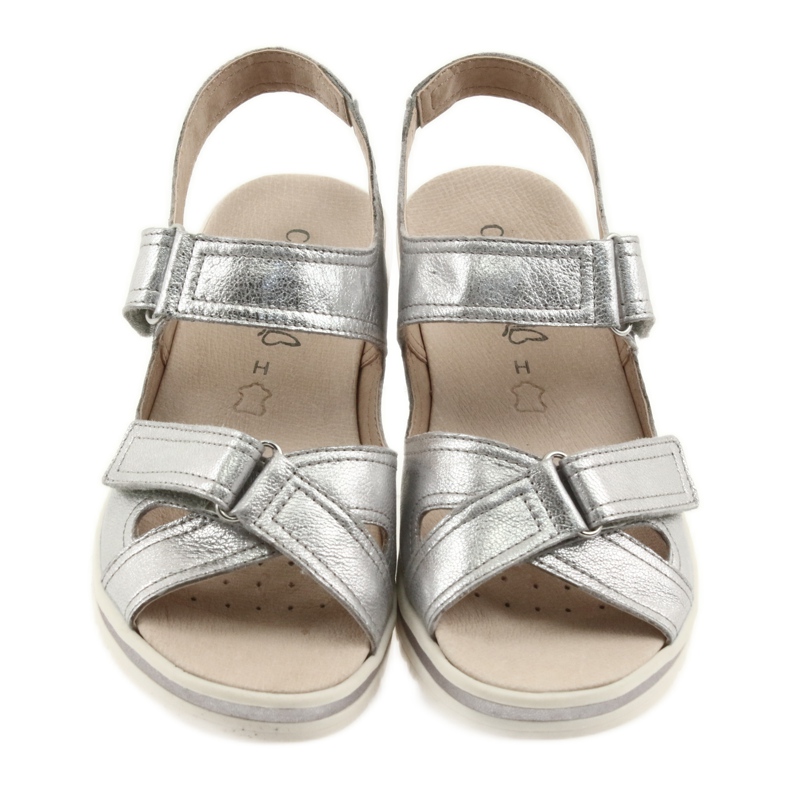 Sandali Caprice scarpe da donna in pelle argento grigio 3