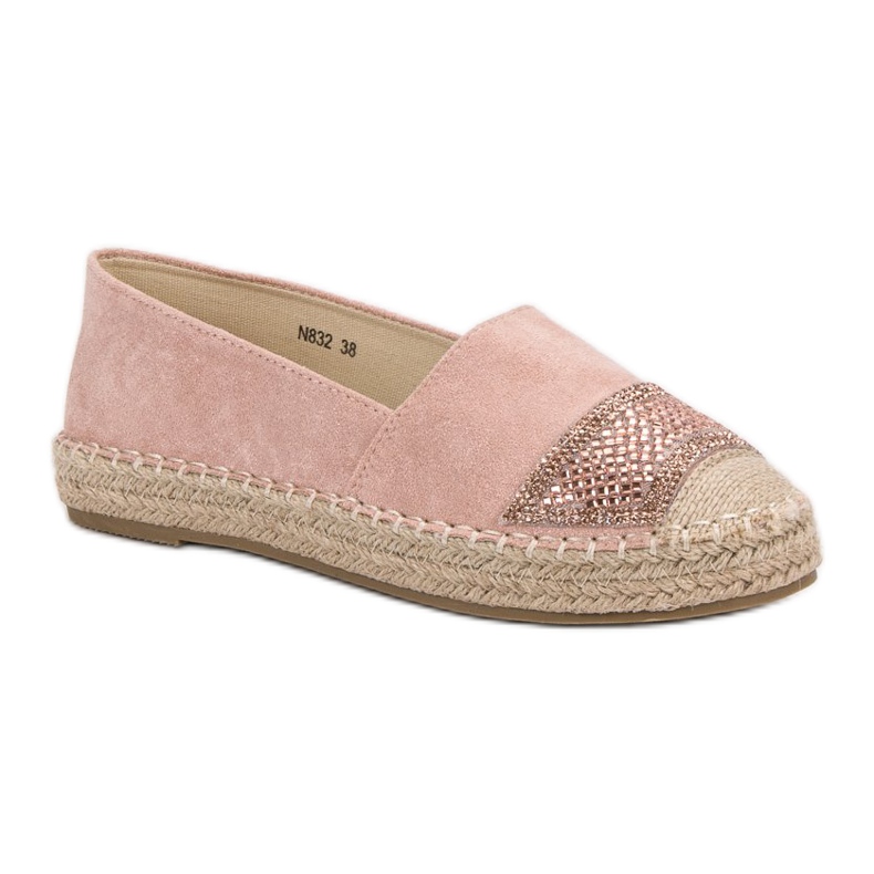 Small Swan Espadrillas In Camoscio Con Cristalli rosa 1