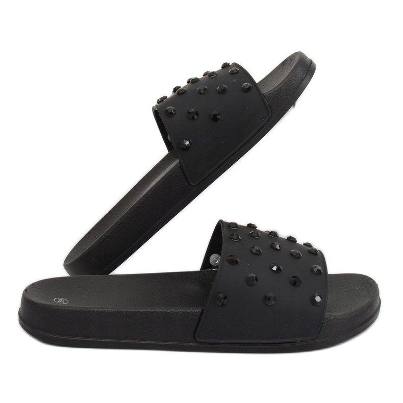 Nero CK67P Pantofole nere con pietre 2