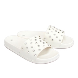 Bianco CK67P Pantofole bianche con pietre 2