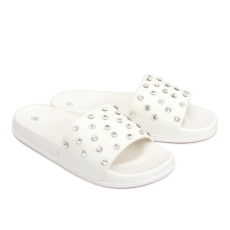 Bianco CK67P Pantofole bianche con pietre 2