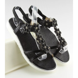 Comodi sandali con fiori neri 127-58 Nero II-GAT 1