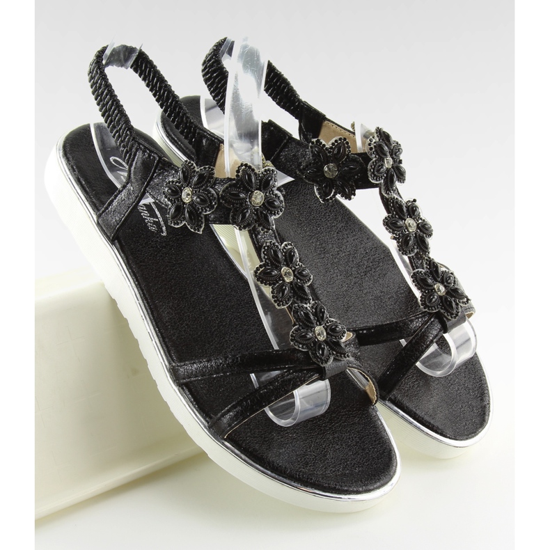 Comodi sandali con fiori neri 127-58 Nero II-GAT 1