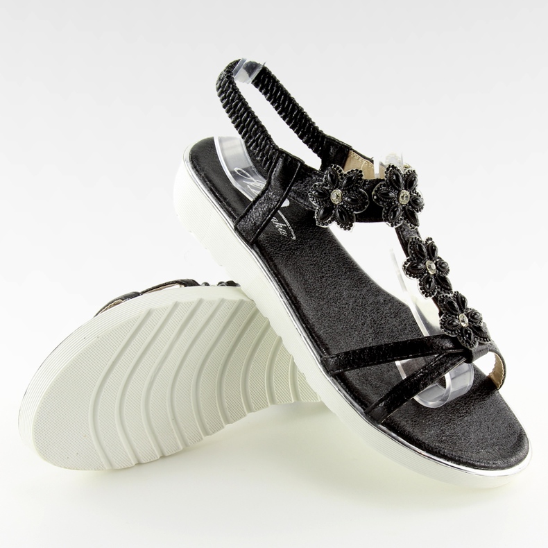Comodi sandali con fiori neri 127-58 Nero II-GAT 2