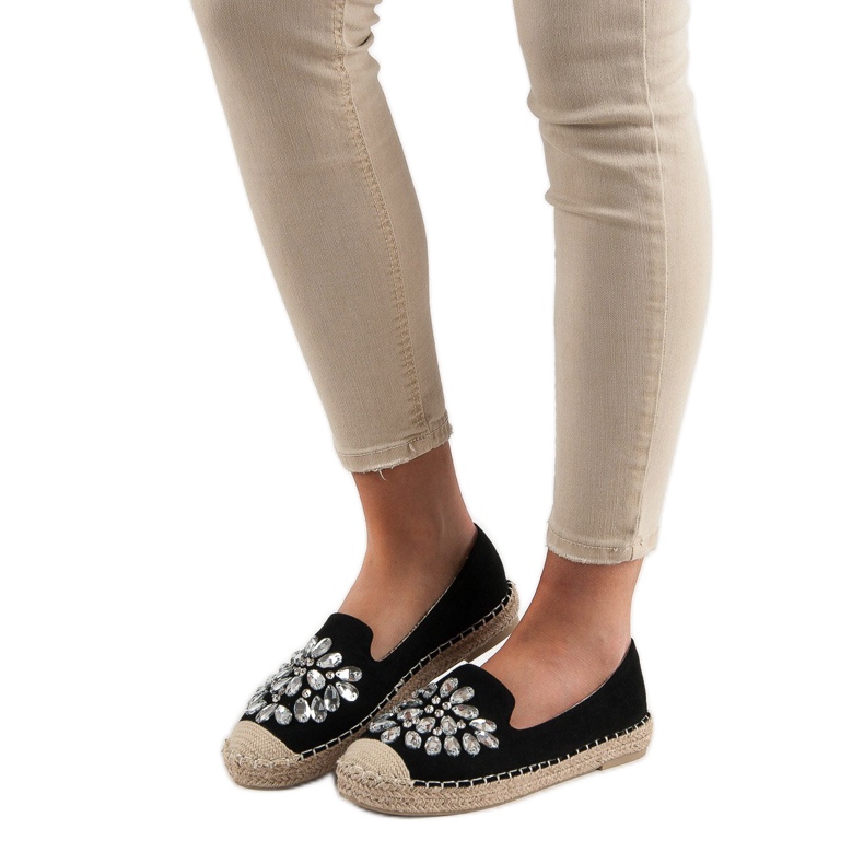 Small Swan Espadrillas In Camoscio Con Ornamenti nero 1