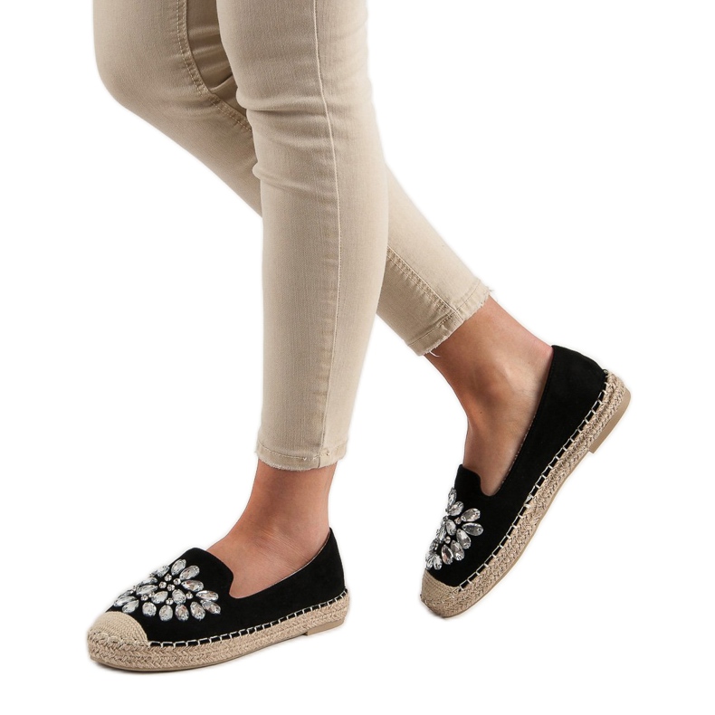 Small Swan Espadrillas In Camoscio Con Ornamenti nero 2