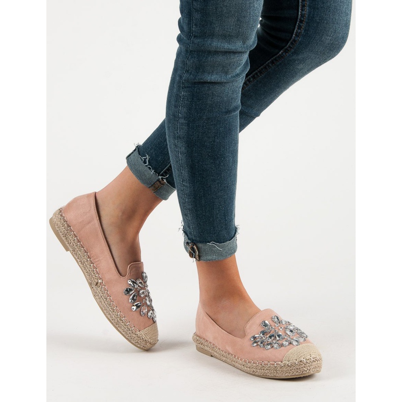 Small Swan Espadrillas In Camoscio Con Ornamenti rosa 2