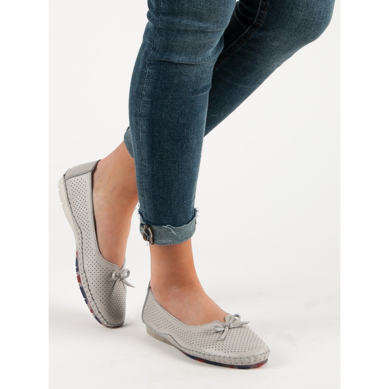VINCEZA ballerine in pelle traforata grigio 1
