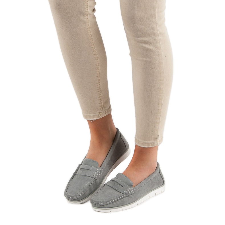 Mocassini VINCEZA in pelle grigio 1