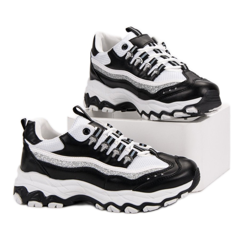 Sneakers Con Glitter bianco nero 2