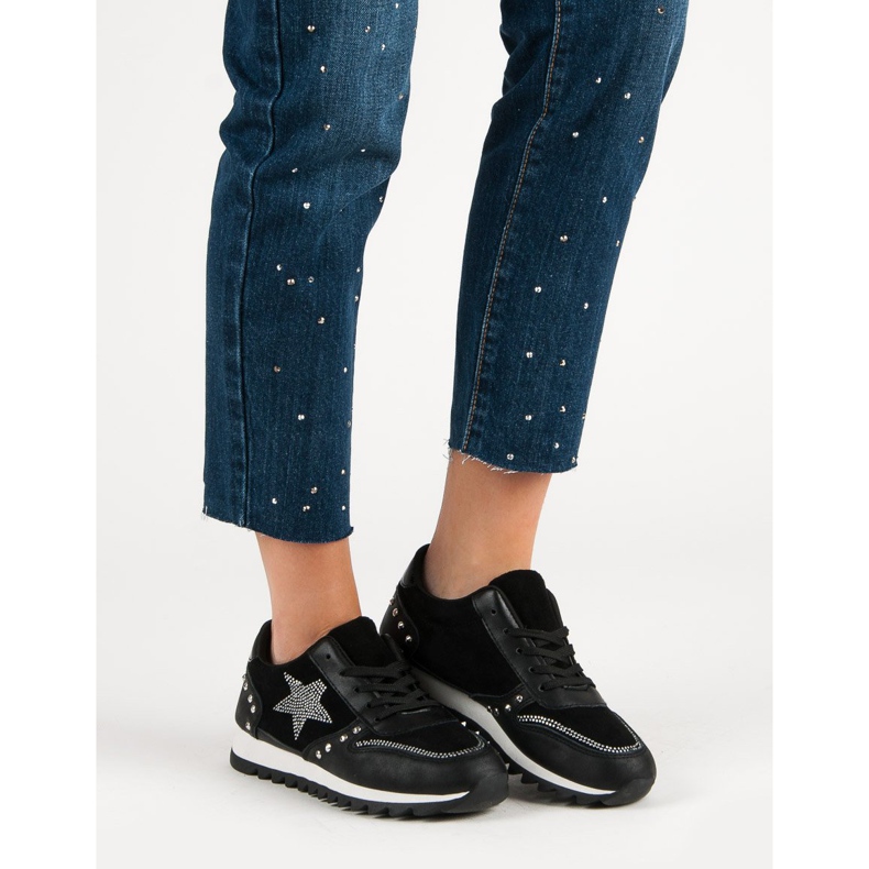 Scarpe sportive con cristalli nero 1