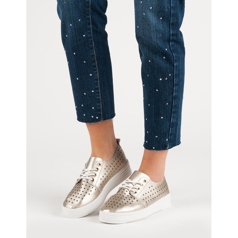 Sneakers traforate dorate d'oro 1