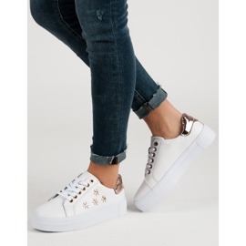 Filippo Scarpe sportive in pelle con fiori bianco 2