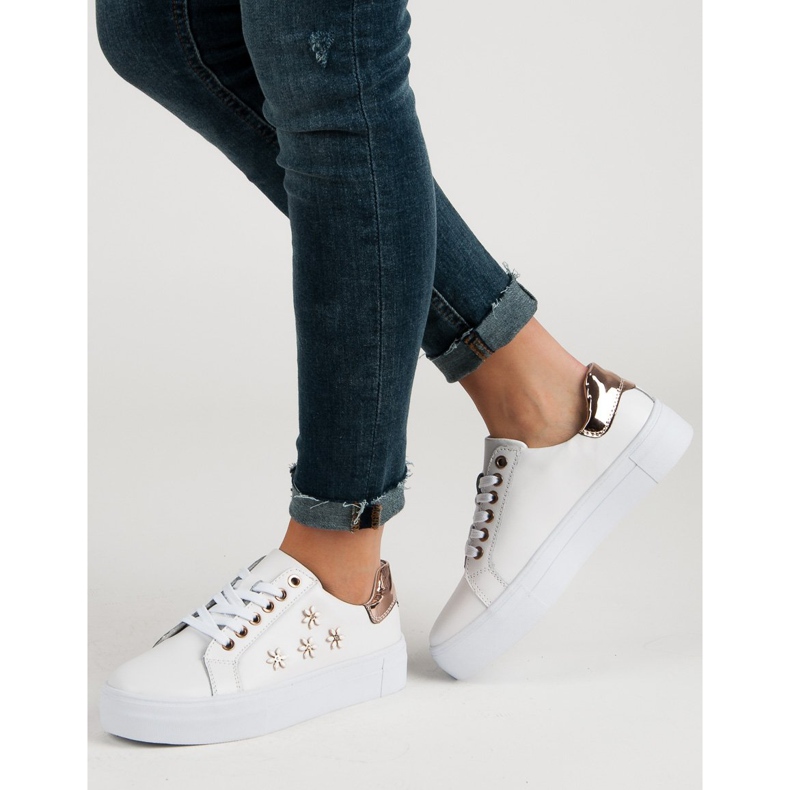 Filippo Scarpe sportive in pelle con fiori bianca 2