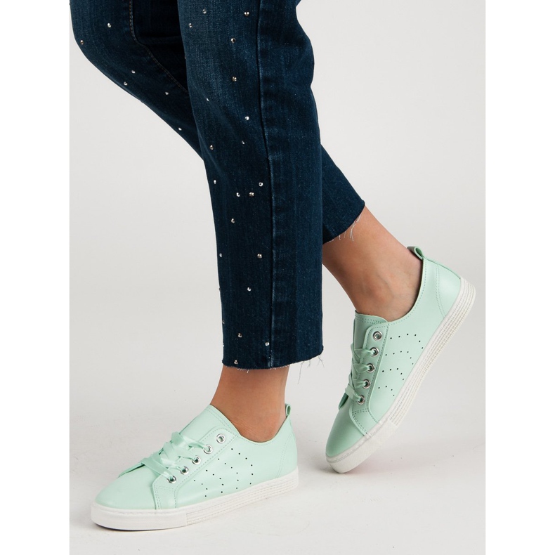 Kylie Scarpe da ginnastica color menta legate con un nastro verde 1