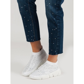 Scarpe sportive in tessuto con cristalli bianca 2