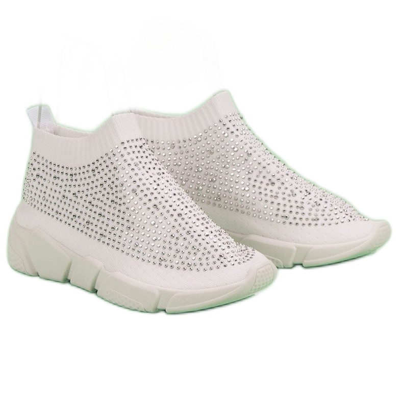 Scarpe sportive in tessuto con cristalli bianca 1