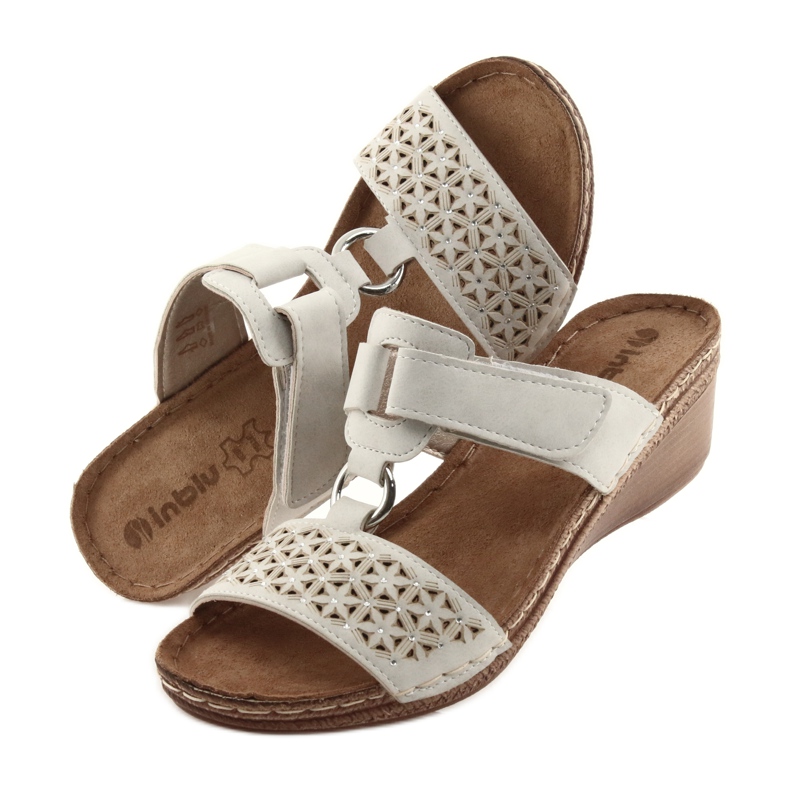 Ciabatte Inblu NA03 beige con paillettes velcro 5