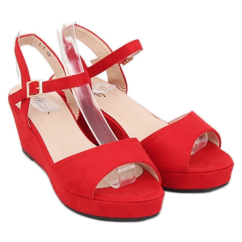 Sandali rossi su una zeppa bassa K-7 Red rosso 1