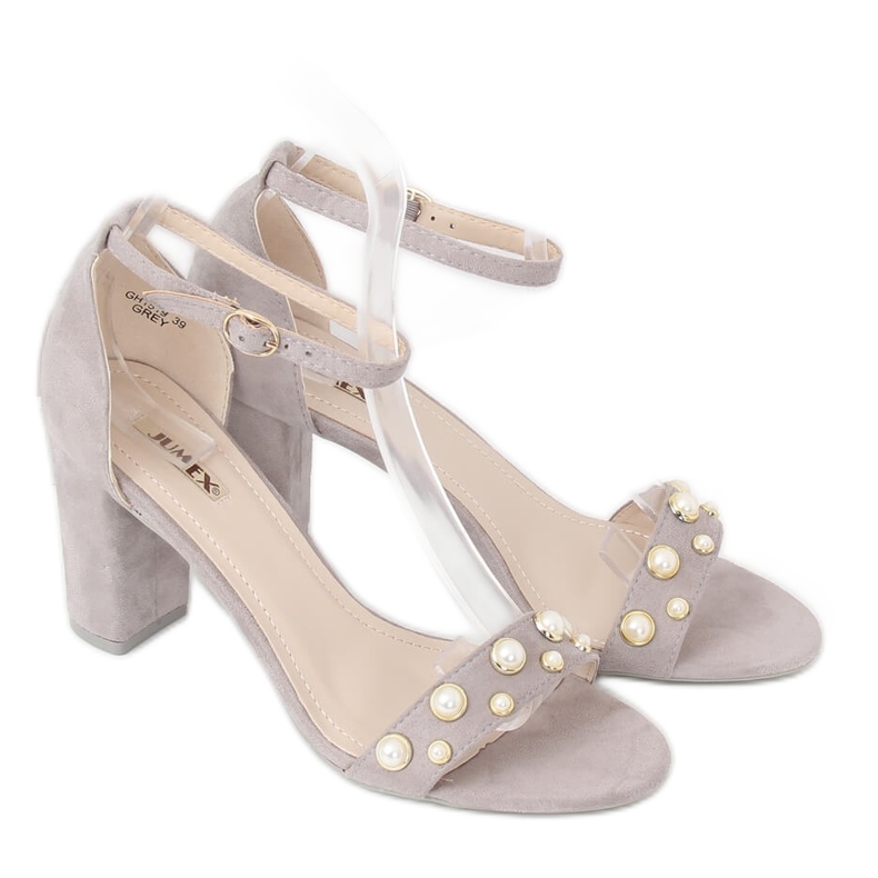 Sandali sul palo con perle grigie GH1519 Grey grigio 1