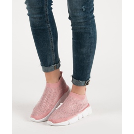 Scarpe sportive in tessuto con cristalli rosa 1
