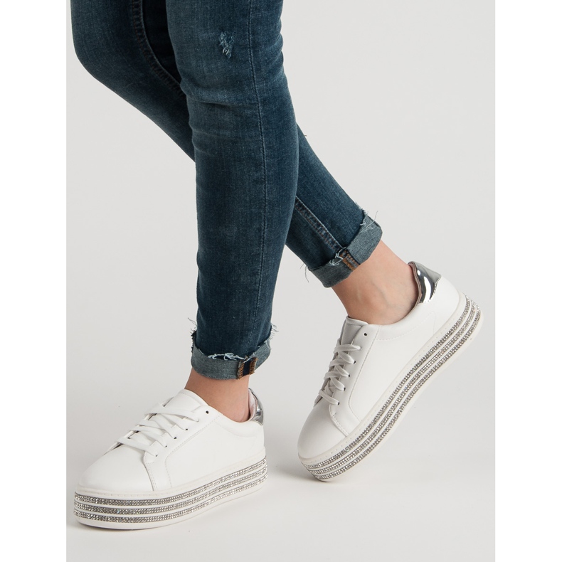 Scarpe sportive con cristalli bianca 2