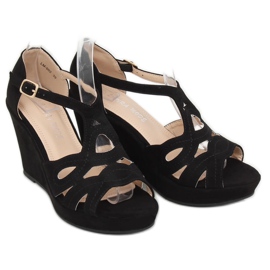 Sandali neri su zeppa nera LM-002 Black nero 1