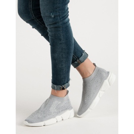 Scarpe sportive in tessuto con cristalli grigio 1