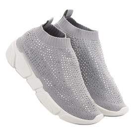 Scarpe sportive in tessuto con cristalli grigio 2